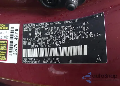 2013 Toyota Sienna L V6 7 Passenger from USA, damaged, VIN 5TDZK3DC9DS361902